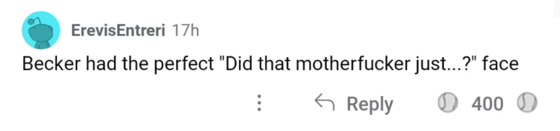 A screen capture of the tennis fan's reaction
